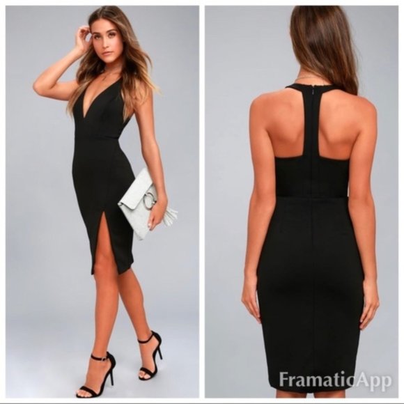 Lulus Dresses & Skirts - Lulu's Aglow Black Bodycon Midi Dress Side Slit